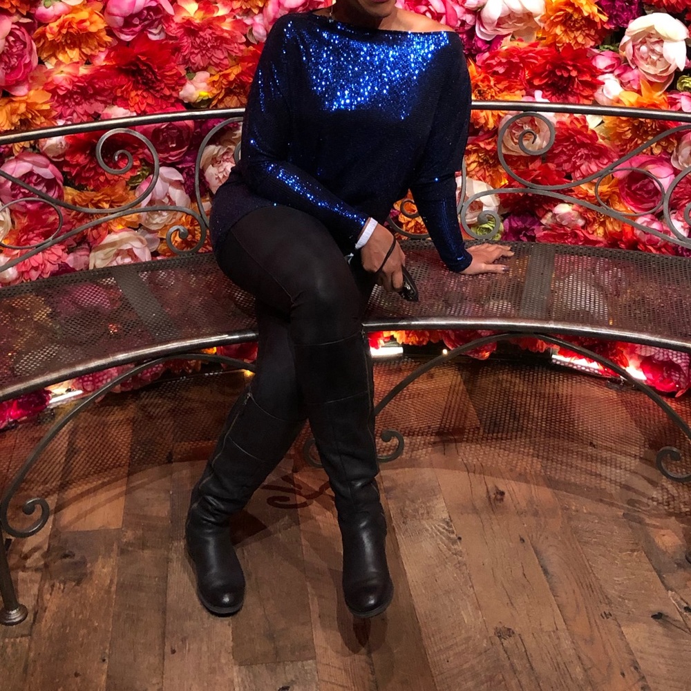 Blue sequined mini Fashion Nova dress.
